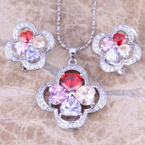 Gallant Multicolor Multigem Silver Plated Earrings Pendant Necklace Jewelry Sets S0783