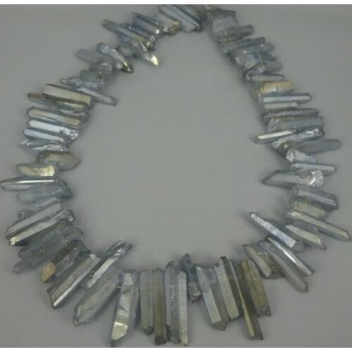 Blue Mystic Titanium Crystal Point Pendants Finished AB Color Crystal Pillar Tusk Shape Rock Crystal Pendant Beads