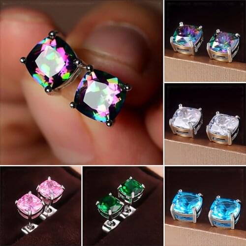 Huitan Simple Stylish Cubic Zirconia Stud Earrings Female 6 Colors Available Versatile Birthday Gift Statement Jewelry for Women