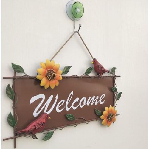 Exquisite Wrought Iron Sunflower Wall Signboard Welcome Coffee Shop Convenience Store Door Art Wall Deco Housewarming Party Sign