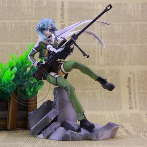 Classic GGO Asada Shino Sinon Statue Game Anime Sword Art Online Series Phantom Bullet Sniper Rifle 20CM Figure Toys