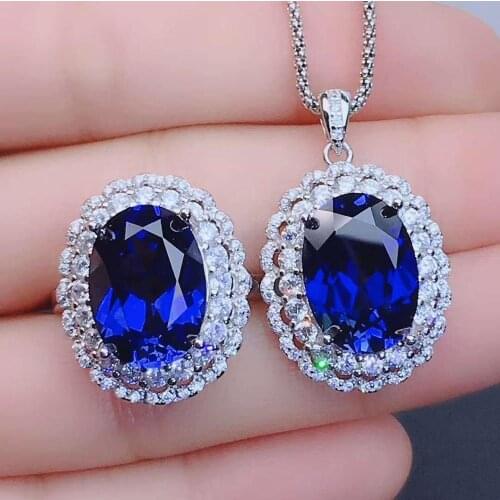 Real Natural Sapphire jewelry set Natural Real Sapphire 925 sterling silver 1pc pendant,1pc ring