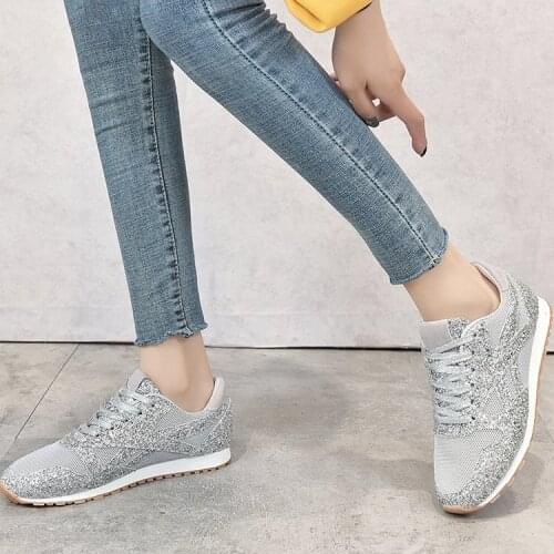 Women Shoes 2021 Fashion Casual Sport Shoes Women Breathable Sequins Platform Shoes Women Plus Size Flat Shoes zapatos de mujer