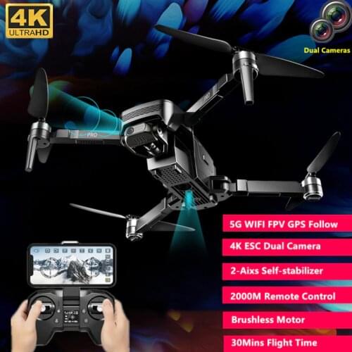 GPS Follow Me Brushless 5G WIFI FPV RC Drone 2-Axis Mechanical Gimbal 4K ESC Dual Camera 2000M Range 30Mins Endurance Quadcopter
