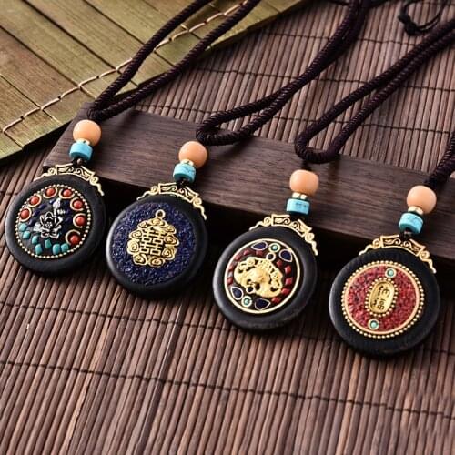 Fashion vintage Ancient Nepal Thangka Buddha statue god ebony Elephant pendant necklace exotic for men and women sweater chain