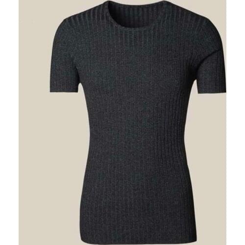 Spring NEW round Neck Mens Thread Short-Sleeved Knitted Sweater Mens Slim Fit Sweater with Short Sleeves Sweater J