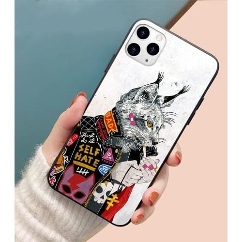 Punk cat smoking soft TPU border phone case for iphone 11PRO 11PROMAX 11 X XS XR XSMAX 6 plus 7 7plus 8 8plus cover