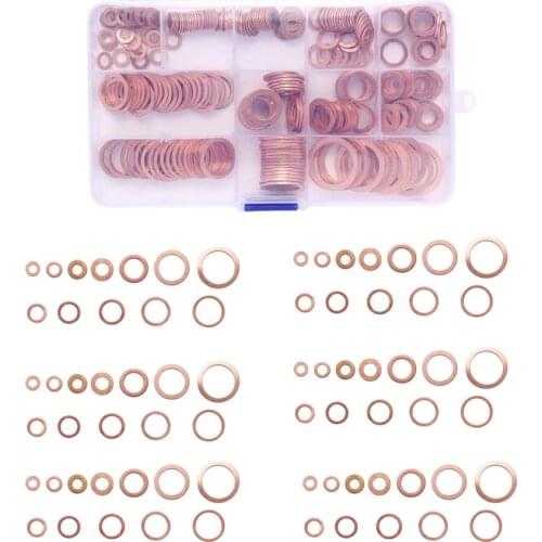 280PCS Copper Washer Gasket Nut and Bolt Set Flat Ring Seal Assortment Kit M5 M6 M8 M10 M12 M14 M16 for Sump Plugs Wate