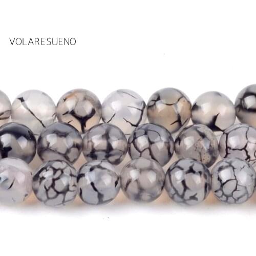 Natural Black Line Cracked Agates Stone Round Loose Beads For Jewelry Making 4-10mm Spacer Beads Fit Diy Bracelet Necklace