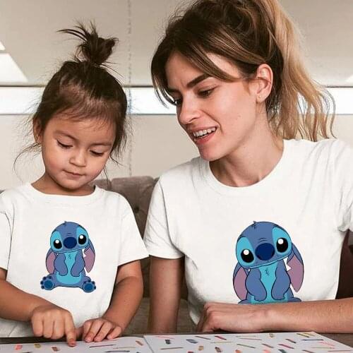 New Mom and Daughter Clothes Printed T shirt Cartoon Lilo & Stitch Graphic Kids Tops Fashion 90s Women Short Sleeve Tee shirt