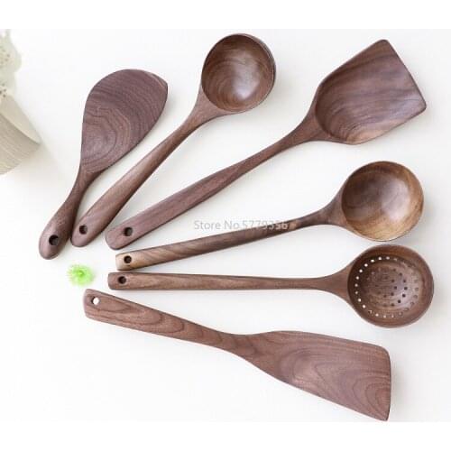 New Simple Retro Wooden Cooking Spoon Shovel Black Walnut Kitchen Utensils and Appliances Set Non-stick Pan Cooking Spoon
