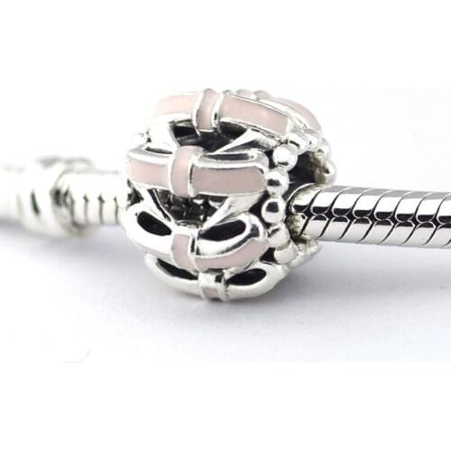 925 Sterling Silver Charms Beads Hollow Pink Bow Beads Silver Charm Fashion DIY Jewelry For Women Bracelet & Choker Wholesale