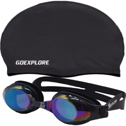 Swim goggles+Swimming Cap 3D Ergonomic Long Hair Short Hair Silicone Adult waterproof Eyewear Anti-fog Swim Pool Glasses