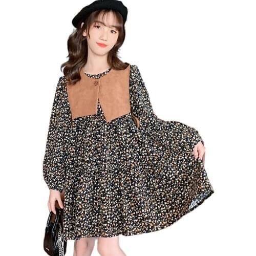 Dress Girl Floral Pattern Girls Dresses Spring Autumn Dress For Kids Casual Style Costumes For Girls 6 8 10 12 14