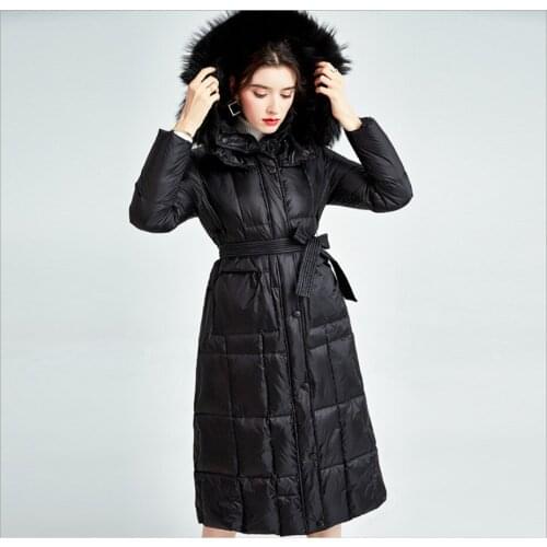 Womens Winter fur collar hooded Down Coats Long Sleeves jacket Fashion White Duck Down Overcoat Outerwear lady jackets clothes