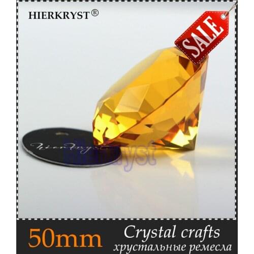 HIERKYST 1pc Abmer Glass Crystal Diamond Paperweight Rainbows Cut Crafts Wedding Decoration Europe Style Ornaments 50mm #3913-1