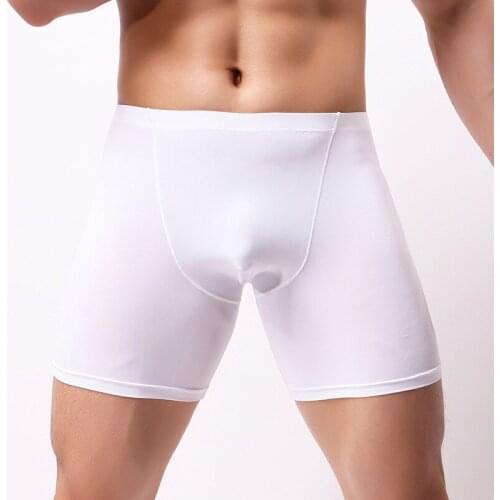 Sexy Men Underwear Boxer Shorts Cuecas Ice Silk Panties Man Solid Mid-rise U Convex Pouch Underpants Plus Size M-XXL