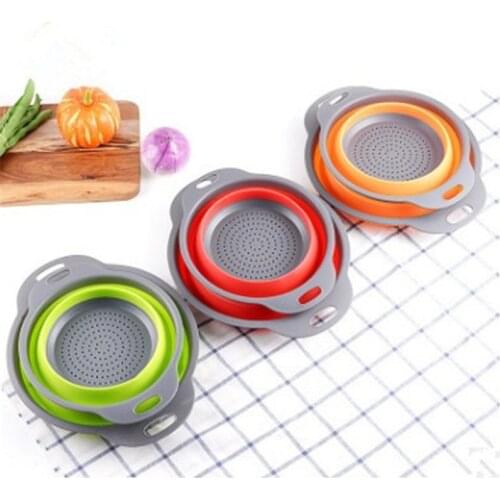 Foldable Silicone Colander Fruit Vegetable Washing Basket Strainer Collapsible Drainer With Handle Kitchen Tool