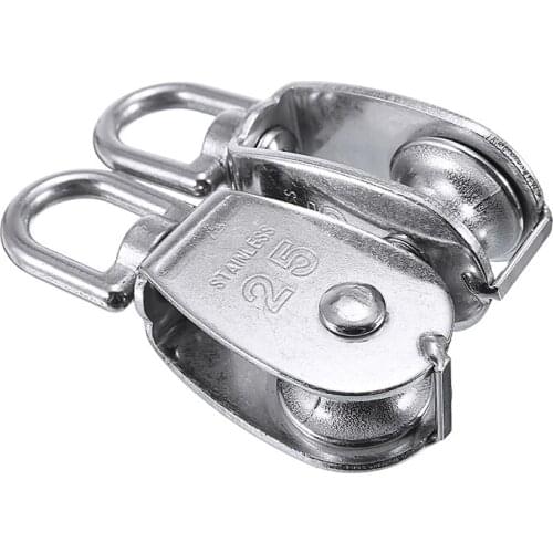 2pcs M25 Stainless Steel Heavy Duty Steel Single Wheel Swivel Lifting Rope Pulley Block