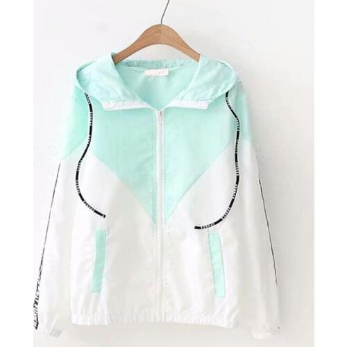 Summer Thin Women Trench Coat Sunscreen Sun protection Clothing Color Matching Hooded Outwear Student Short Coat Female Tops 844