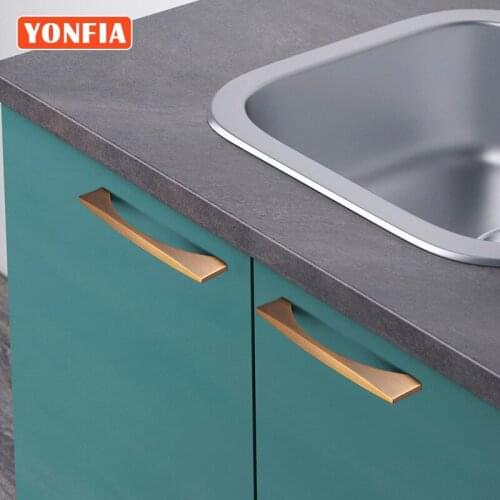 YONFIA 2474 Modern Brushed Gold Cabinet Handle Square Furniture Hardware Kitchen Door Knobs Cupboard Wardrobe Drawer Pulls