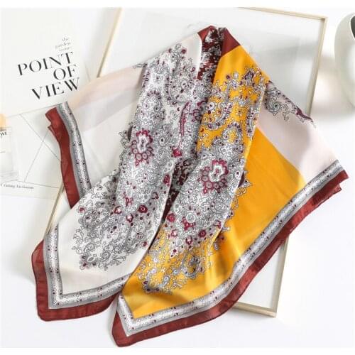 Women Print Scarf Silk Feeling Square Headband Shawl Foulard Fashion Hijab Scarves Wraps Pashmina Paisley Large Bandana Scarves