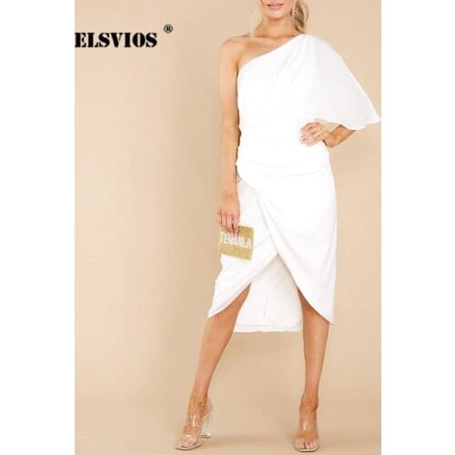 Women Solid Color Slit High Waist Midi Dress Lady Irregular One Shoulder Sling Elegant Outfit Summer Fashion Club Party Vestidos