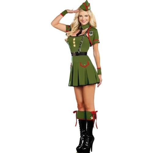 UTMEON Sexy Army Green Over bust Pattern Cosplay Soldier Dress Adult Cosplay Military Sexy Halloween Costume For Women