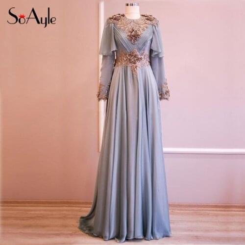 SoAyle A-Line Prom Dresses Graceful vestidos de gala Long Sleeves Muslim Evening Dresses Arabia Fashion