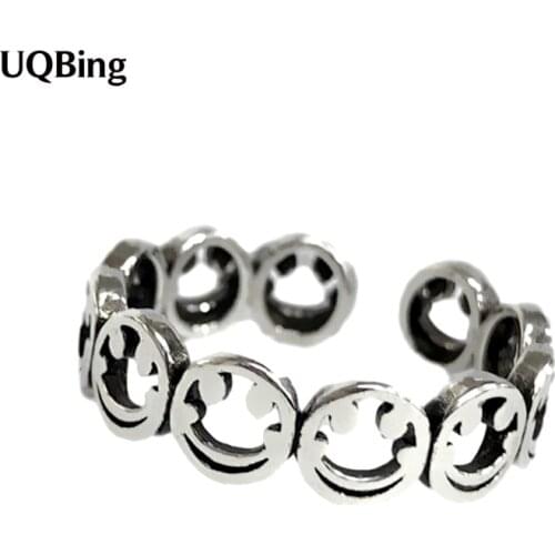 925 Sterling Silver Hollow Smiley Vintage Finger Rings For Women Jewelry 2020 Free Shipping