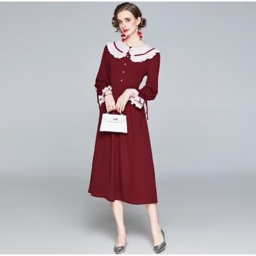 ZUOMAN Women Spring Autumn Elegant Wine Dress Festa High Quality Long Vintage Party Robe Femme Lace Designer Chiffon Vestidos