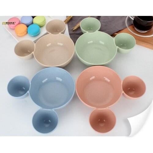 1PC Cute Wheat Straw Kids Kitchen Bowl Eco-Friendly Healthy Bowl Meal Plate Sub-grid Fruit Plate Food Dish Tableware OK 0562