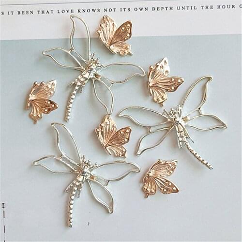 10 pcs/lot Butterfly Dragonfly Alloy Accessories DIY Handmade Hair Brooch Doll Bag Shoes Mobile Phone Jewelry Materials