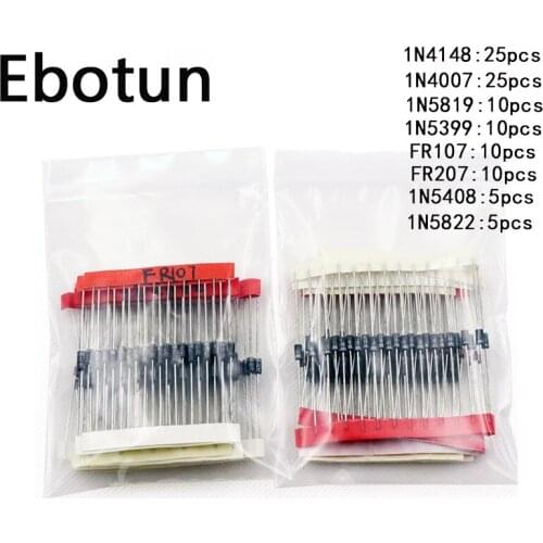 100pcs 8 values Diode Assorted Kit 1N4148 1N4007 1N5819 1N5399 1N5408 1N5822 FR107 FR207 Electronic Components Package