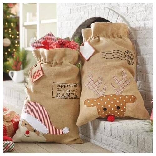 100pcs/lot Christmas santa sack new arrival 2016 hot selling burlap santa sack Christmas decoration santa gift bags