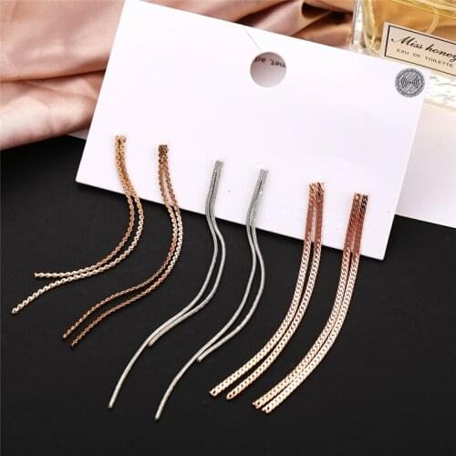 3 Pairs Korean Style Chic Metal Tassel Long Dangle Earrings for Women Girls Fashion Gold Silver Color Earrings Party Jewelry