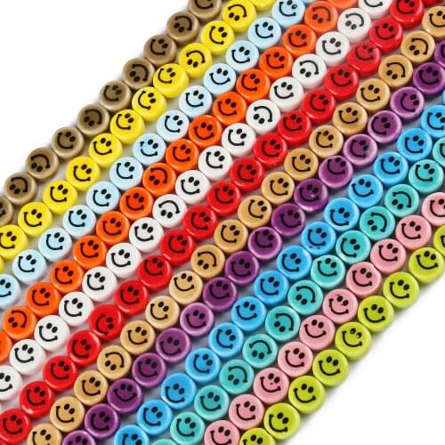 30pcs Multicolor Smiley Happy Face Ceramic Beads Spacer Disc Beads for DIY Handmade Jewelry Bracelet Necklace Craft Making