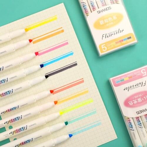 5 Colors/box Morandi Color Double-headed Highlighter Ins Cool Color Eye-protection Fluorescent Pen Student Supplies Stationery