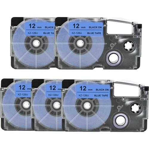 5Pcs ribbon cartidge compatible for casio label printer black on blue label tape 12mm XR 9BU XR9BU for KL 60 kl 120 label maker