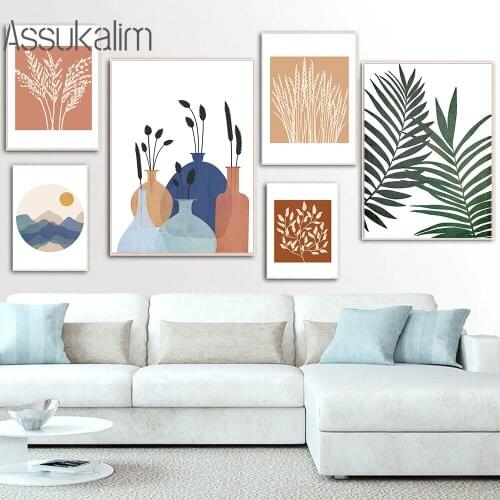 Abstract Landscape Posters And Prints Leaf Print Vase Plant Canvas Art Poster Vintage Wall Painting Living Room Decoration
