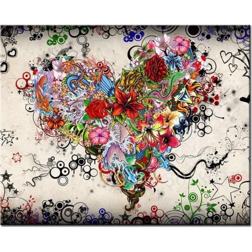 Diy Diamond Painting Cross Stitch Heart Shaped Flowers & Fish Needlework Diamond Embroidery Full Round Mosaic Decoration Resin