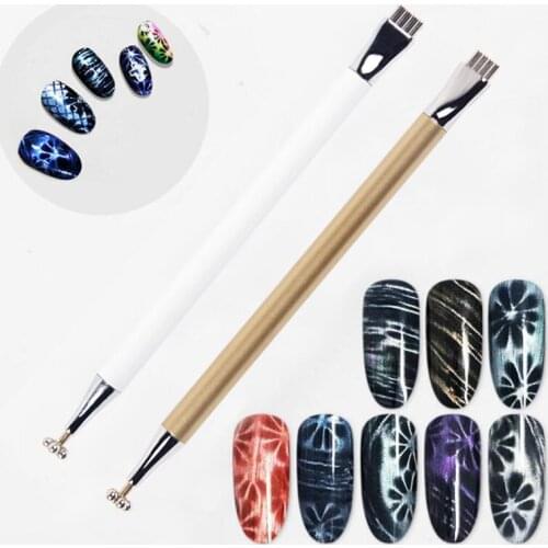 ANGNYA New 1pcs Flower Nail Art Magnet Pen Gold Pole for DIY Magic 3D Magnetic Cats Eyes UV Gel Polish Brush Acrylic Tool S038