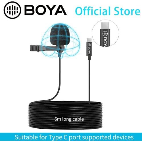 BOYA BY-M3 Digital Lavalier Lapel Microphone mini Mic Omnidirectional Single Head 6m Cable Compatible with USB Type-C Interface