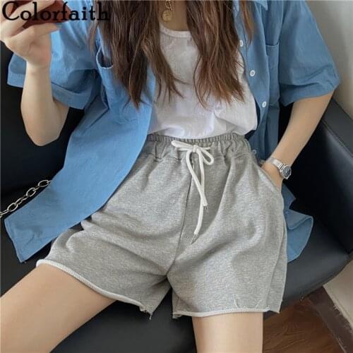 Colorfaith New 2021 Spring Summer Women Shorts Wide Leg High Elastic Waist Irregular Beach joggers Lace Up Shorts Trousers P608