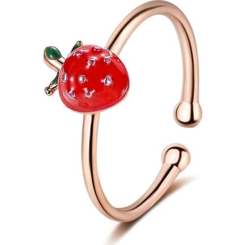 Hot Selling Fresh Freshness Girl Strawberry Open Ring Sweet Mori Articulation Ring Simple Literary Student Tail Ring