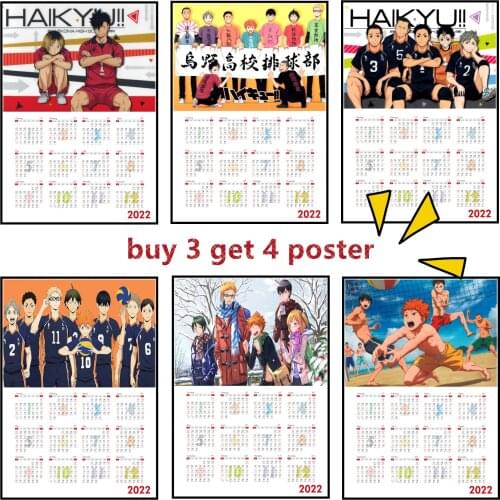 2022 Calendar Japan Anime Haikyuu!! Volleyball Boy Poster for Living Room Home Decor 2022 Year Calendar Wall Art Painting