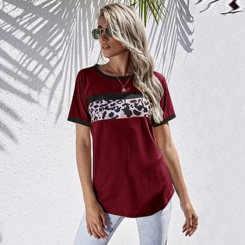 Fashion stitching solid color womens Casual Short Sleeve T-Shirt