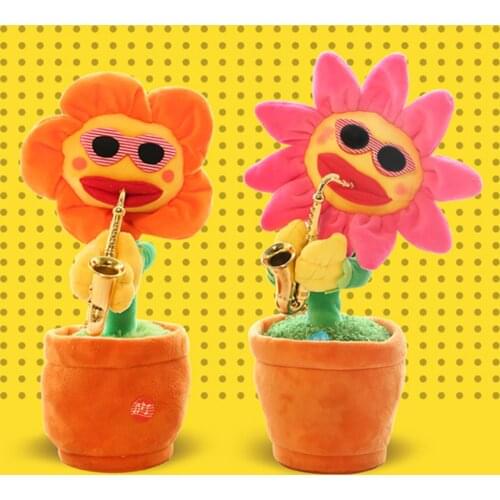 2021 Sunflower Musical Toys Funny Dancing Flower Simulation Playing Saxophone Stuffed Plush Musical Bluetooth Toy