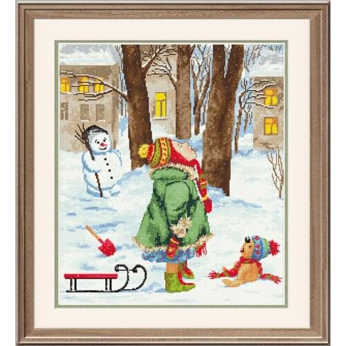 Cross Stitch Kit E1139 Full-frame Embroidery Winter Childlike Fishxx Home Decoration Painting