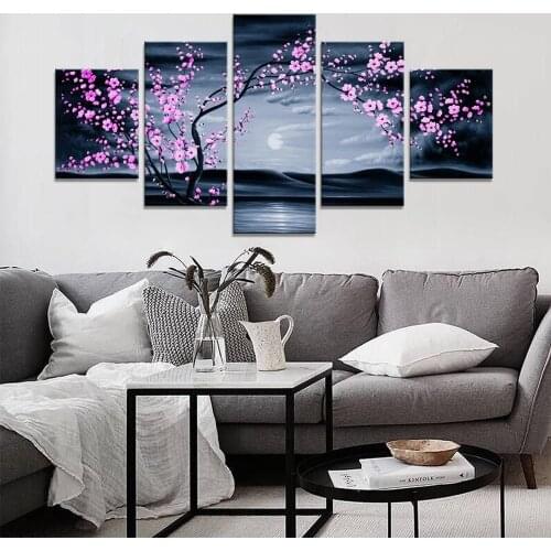 Canvas Wall Art 5 Piece Paintings Sakura Posters Home Living Modular Pictures Decor Prints Living Room And Bedroom Decoration
